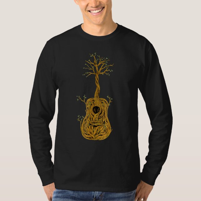 Acoustic Guitar Tree Of Lifes Guitar Player Nature T-Shirt (Front)
