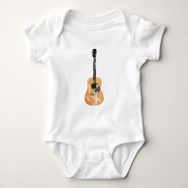 Acoustic Guitar vertical distressed Baby Bodysuit (Front)