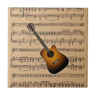 Acoustic Guitar With Sheet Music Background Tile