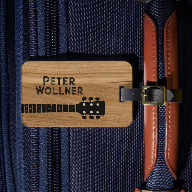 Acoustic Guitar Wood Rustic Grunge Name  Luggage Tag (Front Insitu 4)