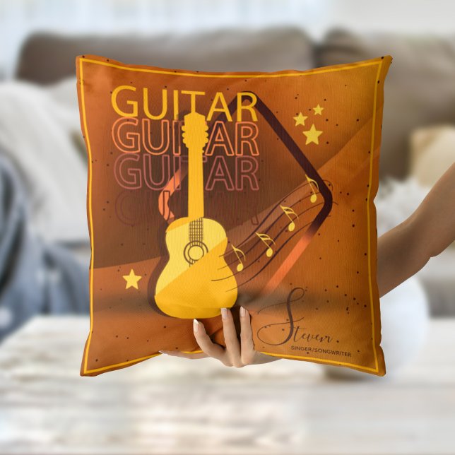 Acoustic Guitar Words and Music Amber ID570 Cushion (Creator Uploaded)