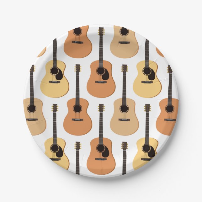 Acoustic Guitars Pattern Paper Plate (Front)