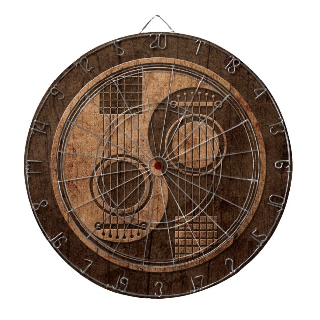 Acoustic Guitars Yin Yang with Wood Grain Effect Dartboard (Front)