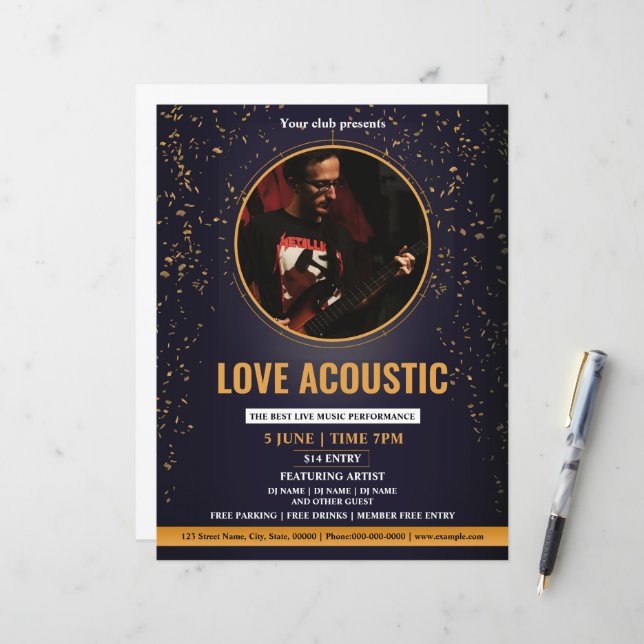 Acoustic Music Party Flyer Template (Front/Back In Situ)