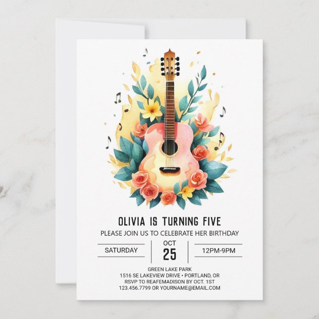 Acoustic Musician's Guitar Birthday Invitation (Front)