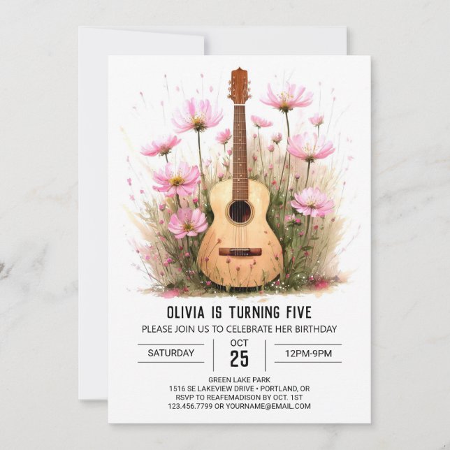 Acoustic Musician's Guitar Birthday Invitation (Front)