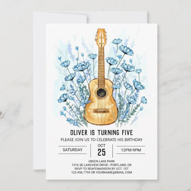 Acoustic Whimsical Guitar Boy Birthday Invitation (Front)