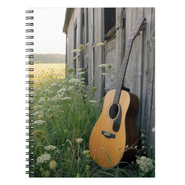 Acoustical Guitar Leaning on a Country Barn Notebook (Front)