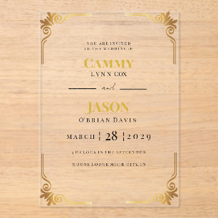 ACRILIC Invitation Wedding Gold Corner Frame 