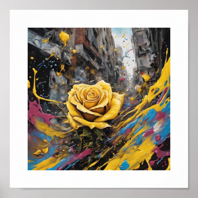 Acrobatic Yellow Chaos Rose Poster (Front)