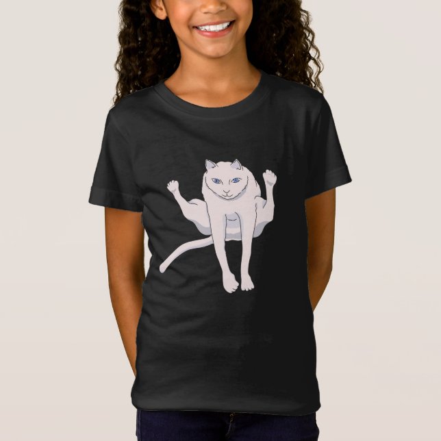 Acrobatically jumping white athlete cat T-Shirt (Front)