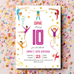 Acrobatics and gymnastics sport girl birthday invitation