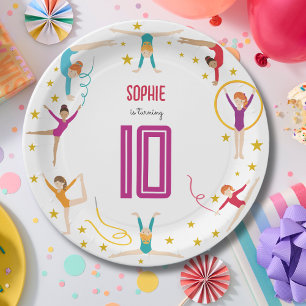 Acrobatics and gymnastics sport girl birthday paper plate