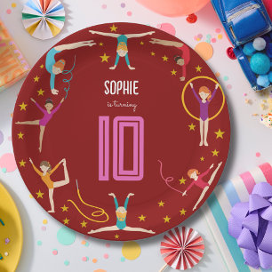 Acrobatics and gymnastics sport girl birthday paper plate