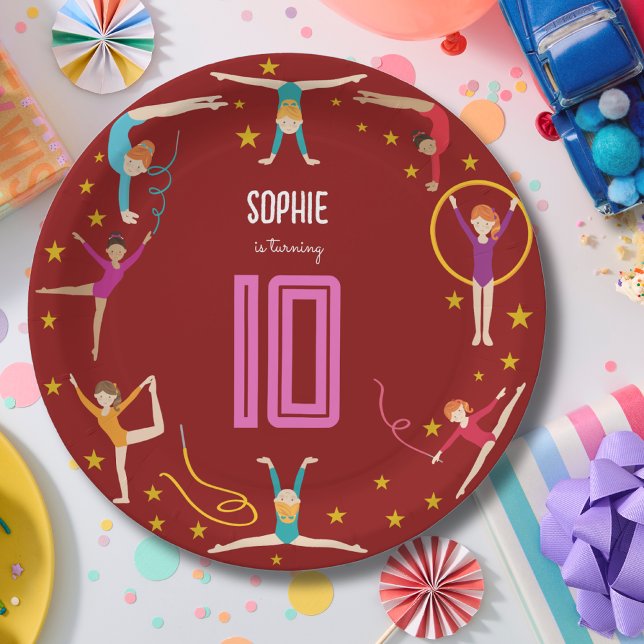 Acrobatics and gymnastics sport girl birthday paper plate (Creator Uploaded)