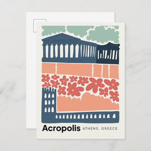 Acropolis Athens Greece abstract travel floral art Postcard (Front/Back)