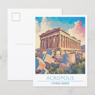 Acropolis Athens Greece Vintage Travel Postcard