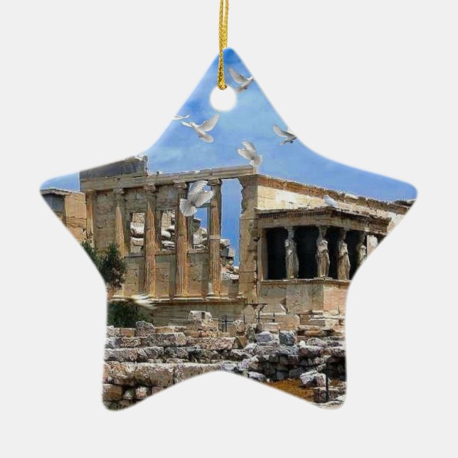 Acropolis Erechtheum Athens Greece Ceramic Tree Decoration (Front)