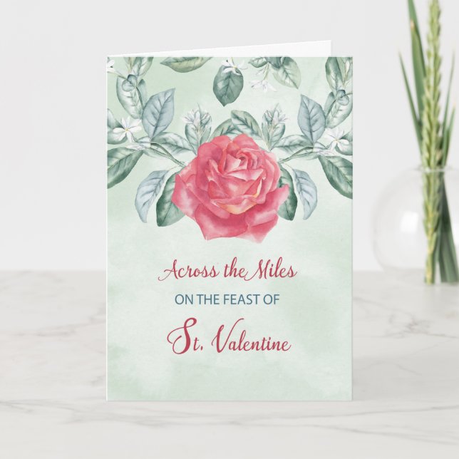 Across the Miles on Valentines Day Rose Religious Card (Front)