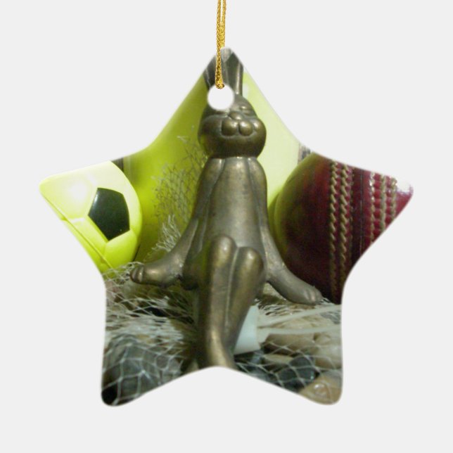 Across the Pitch & Crease: Football Cricket Blend Ceramic Tree Decoration (Front)