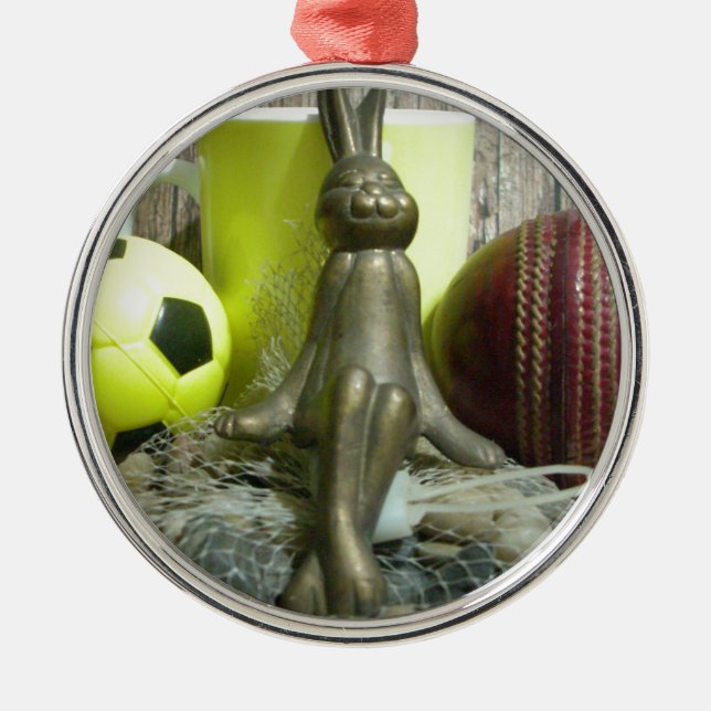 Across the Pitch & Crease: Football Cricket Blend Metal Tree Decoration (Front)