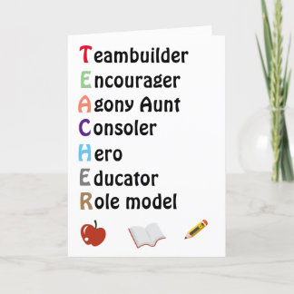 Acrostic teacher thank you  card