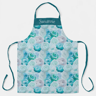 Acryl roses in blue turquoise colors apron
