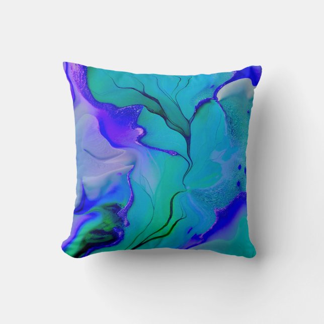 Acrylic Abstract Creative Blue, Purple and Green Cushion (Front)