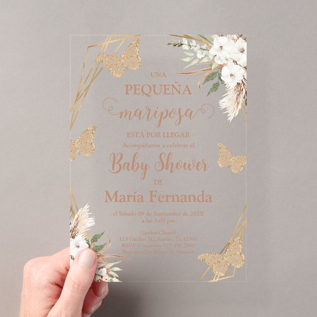 Acrylic Baby Shower Invitation with butterfly (Insitu (Handheld))