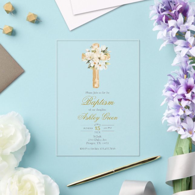 Acrylic baptism with cross  invitations (Insitu (Wedding))