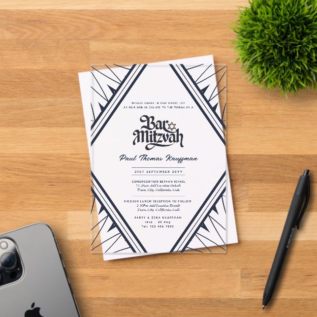 Acrylic BAR MITZVAH Navy Blue Luxury Minimalist Invitations (Insitu (Invitation Card))