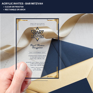 Acrylic BAR MITZVAH Navy Gold Modern Classy Invitations