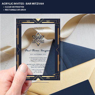 Acrylic BAR MITZVAH Navy Gold Modern Clear Elegant Invitations