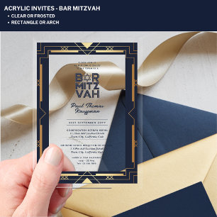 Acrylic BAR MITZVAH Navy Gold Modern Clear Elegant Invitations
