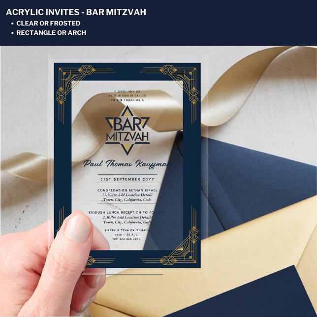 Acrylic BAR MITZVAH Navy Gold Modern Geometric Acrylic Invitations (Creator Uploaded)