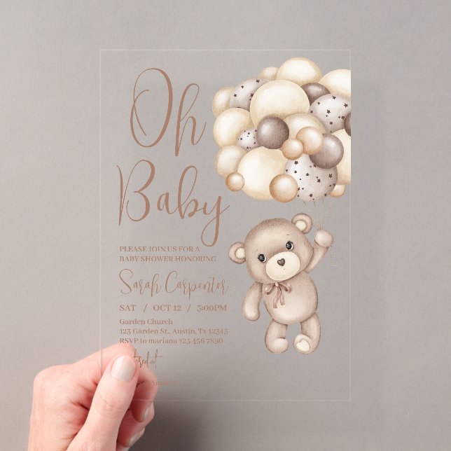acrylic bear with balloons baby shower invitations (Insitu (Handheld))
