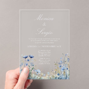 Acrylic blue flower Wedding Invitation in Spanish