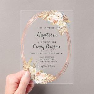 Acrylic Boho baptism invitation for girl