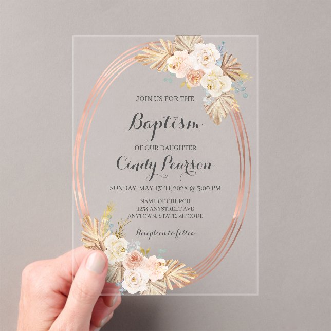 Acrylic Boho baptism invitation for girl (Insitu (Handheld))