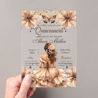 Acrylic Boho Floral Quinceañera Invitation
