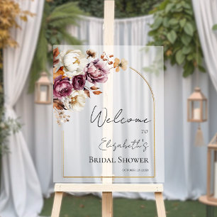 Acrylic Burgundy Fall Bridal Shower Welcome Sign