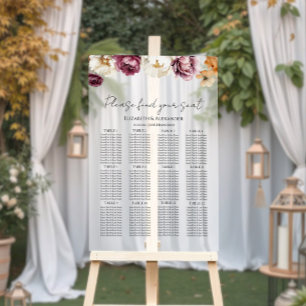 Acrylic Burgundy Floral Fall Wedding Seating Chart