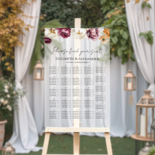 Acrylic Burgundy Floral Fall Wedding Seating Chart