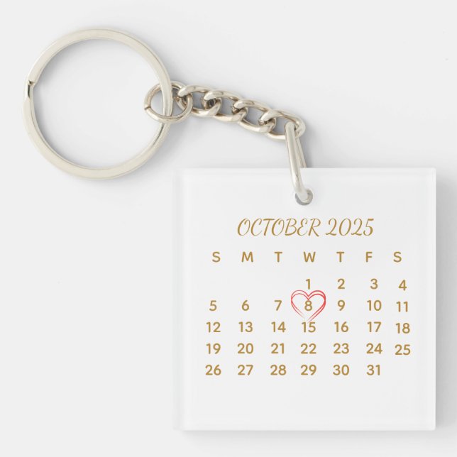 Acrylic Calendar – Personalised Date Highlight Key Ring (Front)