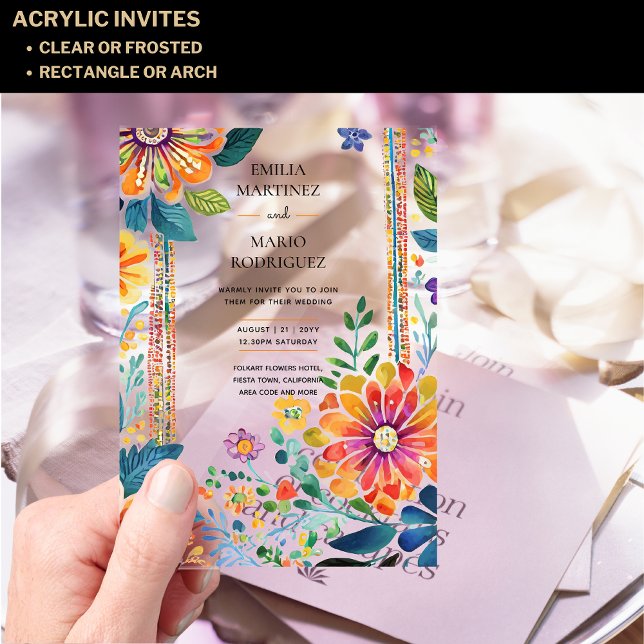 Acrylic Clear Fiesta Floral Wedding BUDGET Acrylic Invitations (Creator Uploaded)