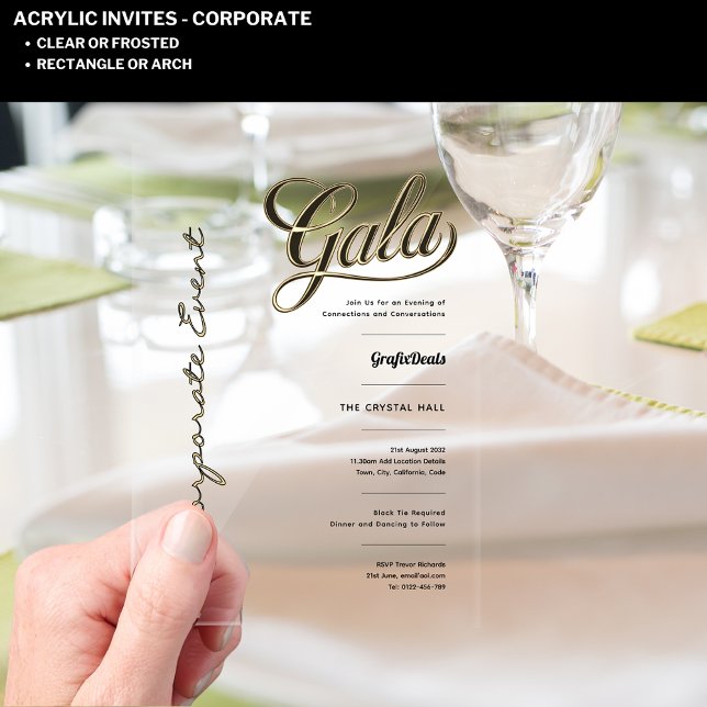 Acrylic Clear Gala Business Charity Corporate Gold Invitations (Creator Uploaded)
