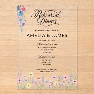 Acrylic Colourful wildflower rehearsal dinner Invitations