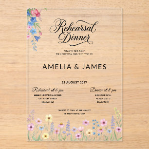 Acrylic Colourful wildflower rehearsal dinner Invitations