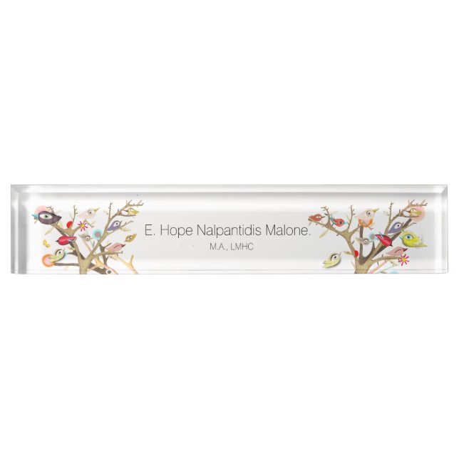 Acrylic Desk Name Plate Whimsy Birds (Front)