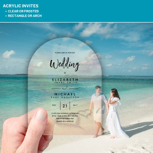 ACRYLIC Destination Wedding Beach Sunset Ocean Acrylic Invitations